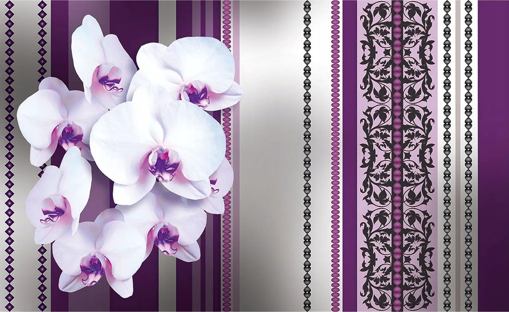 Flizelin fotótapéta Orchideák lila csíkos virágok háttér 200x140 +ragasztó