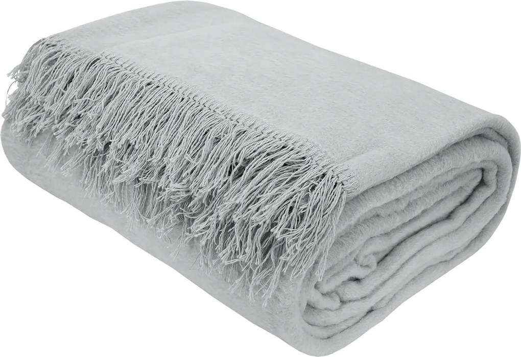 Pamut-akril takaró 200x220 világos hamu rojtokkal