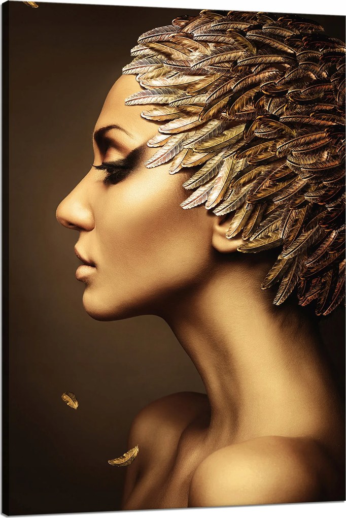 Vászonkép Elmélkedő Nő Arany Toll Színek 80x120 cm