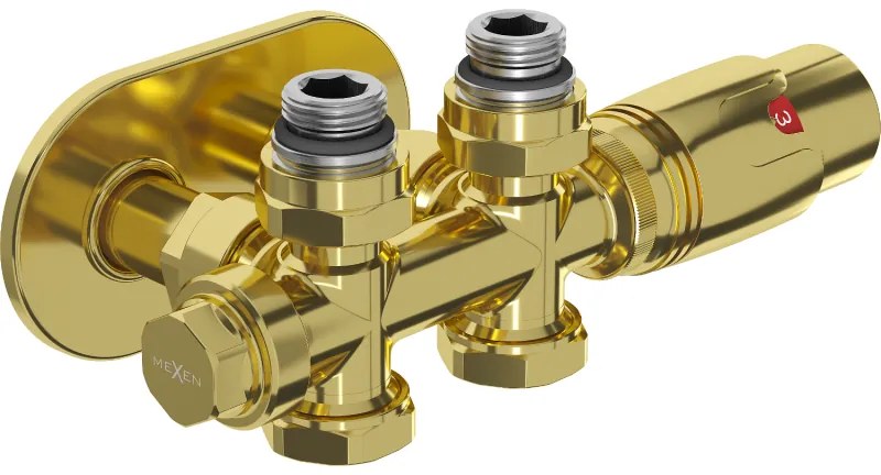 Mexen G00 Duplex termosztatikus készlet kerek kupakkal, DN50 szögletes/egyenes csatlakozással, arany fényes, W908-900-905-50