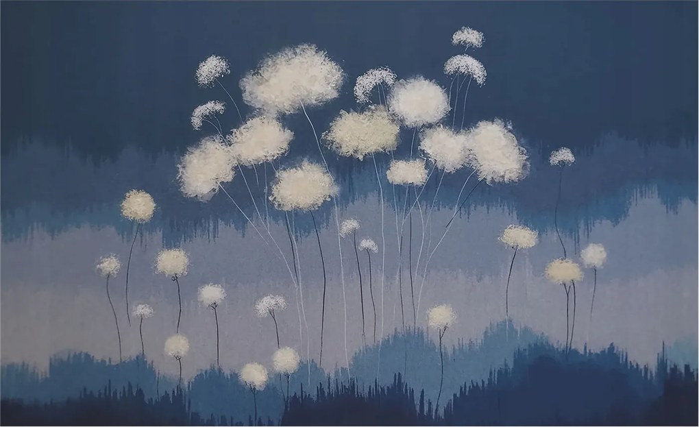 Fotótapéta Flizelin Fal a Hálószobába Fehér pitypangok 416x254 Ragasztó