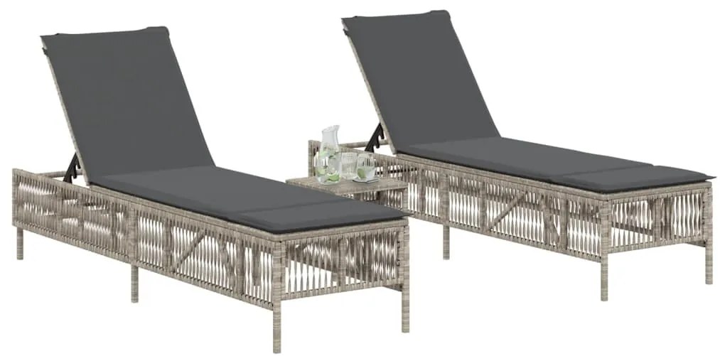 2 db világosszürke polyrattan napozóágy asztallal