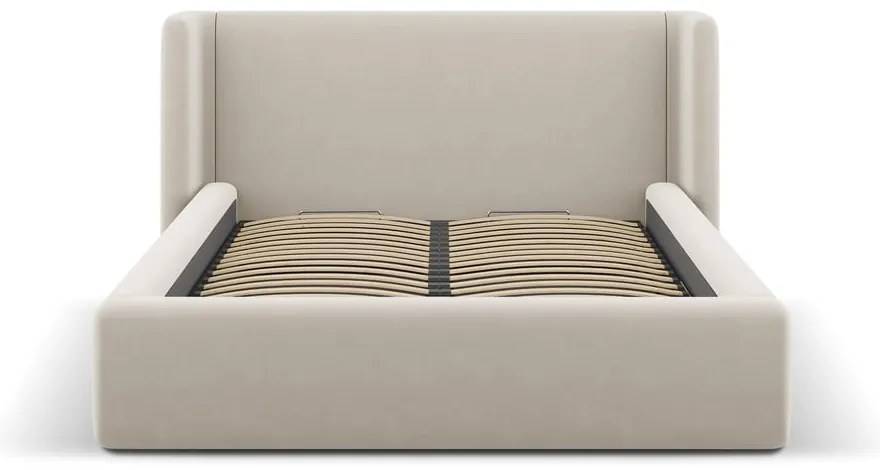 Bézs kárpitozott ágyneműtartós franciaágy ágyráccsal 200x200 cm Jason – Windsor & Co Sofas