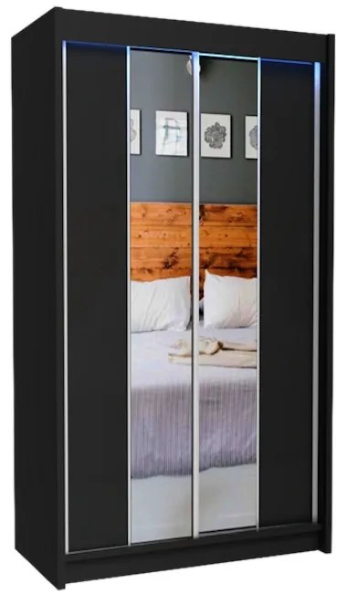 TOMASO tolóajtós ruhásszekrény tükörrel, fekete, 120x216x61
