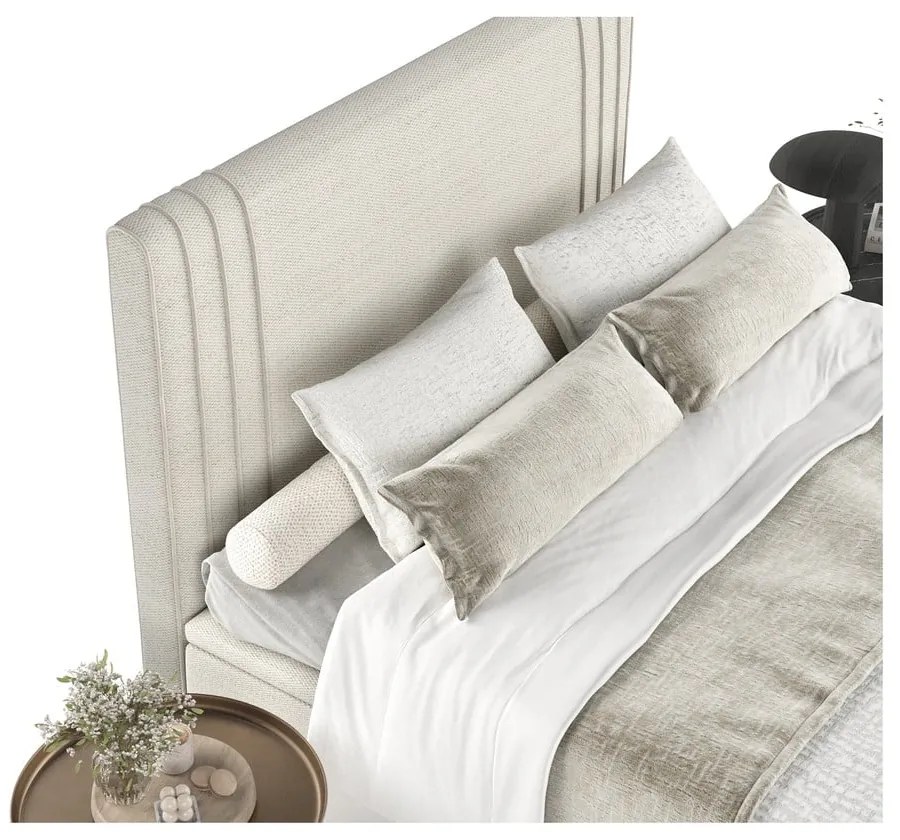 Bézs kárpitozott ágyneműtartós franciaágy 200x200 cm Musca – Maison de Rêve
