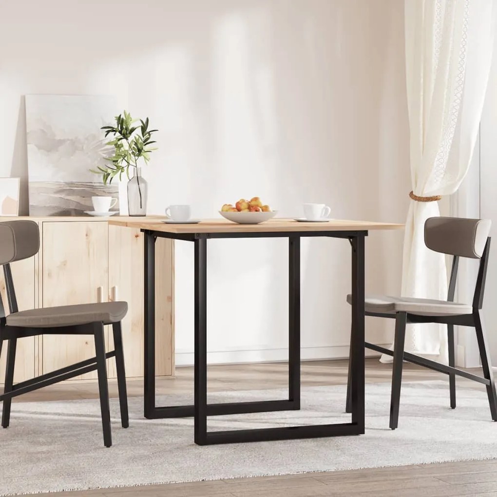 Tömör fenyőfa és acél étkezőasztal O-vázzal 90x90x75 cm