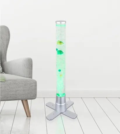 Globo 9017 Állólámpa műanyag ezüst, műanyag átlátszó, kábel PVC fekete, billenőkapcsoló a kábelen, RGB színváltós, HxSzxM: 246x246x611mm, kábelhossz 1800mm, incl. RGB LED 0,06W 230V, 4lm kimenet