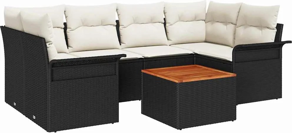 vidaXL Kerti Kanapé Szett tárolóval 7 pcs Fekete és Krém polirattan