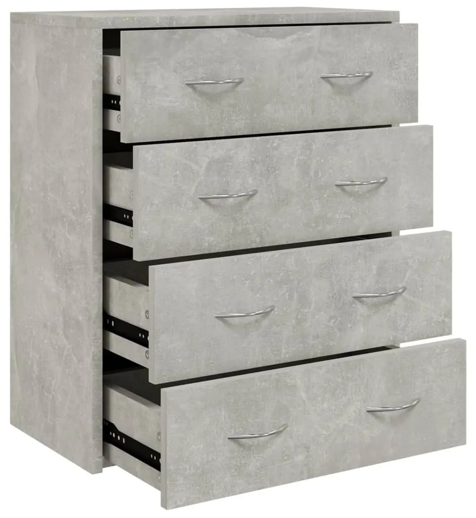 betonszürke tálalószekrény 4 fiókkal 60 x 30,5 x 71 cm