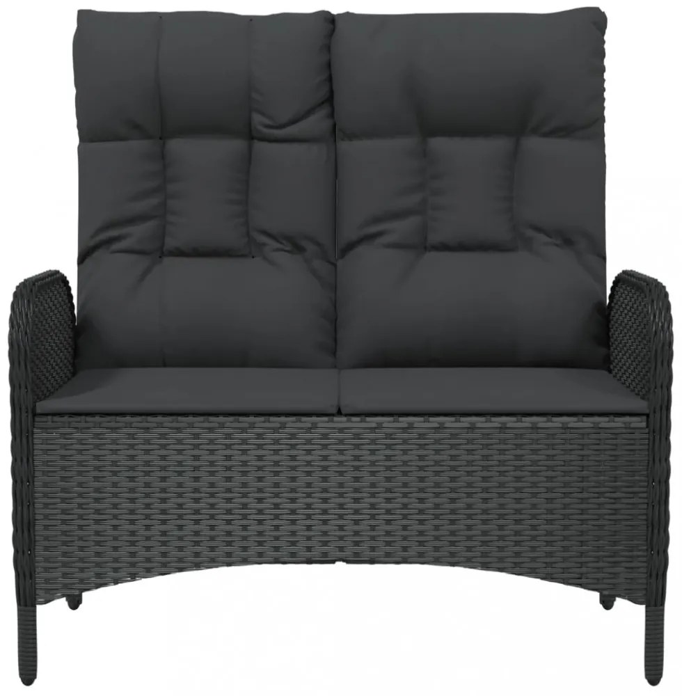 fekete polyrattan dönthető kerti pad párnákkal 107 cm