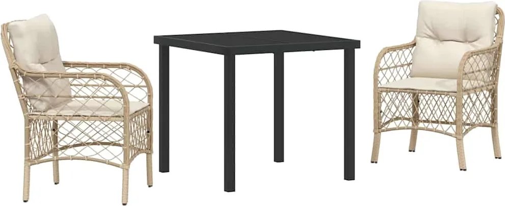vidaXL Kert étkező szett párnával 3 pcs Bézs polirattan