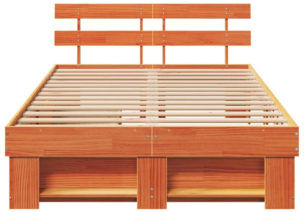 vidaXL Ágykeret fejtámlával Faggyú barna 140 x 190 cm Tömör fenyőfa