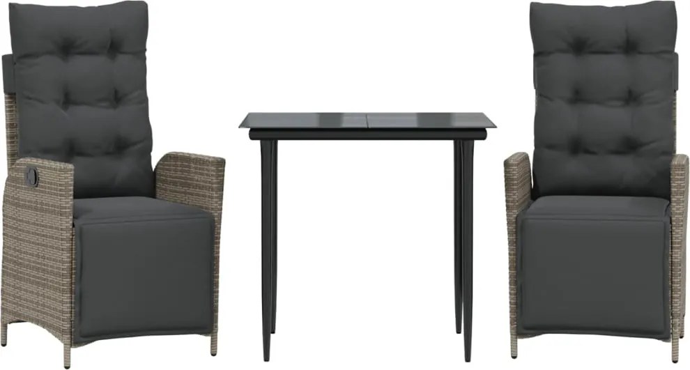 vidaXL 3 részes szürke polyrattan kerti étkezőgarnitúra párnával