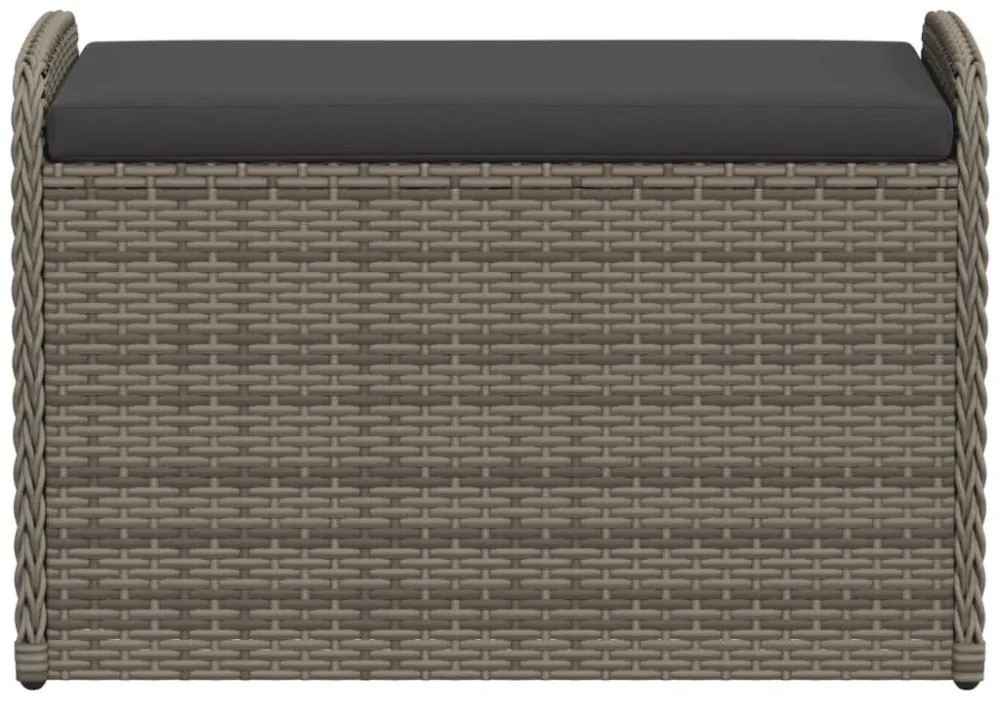 szürke polyrattan tárolópad párnával 80 x 51 x 52 cm