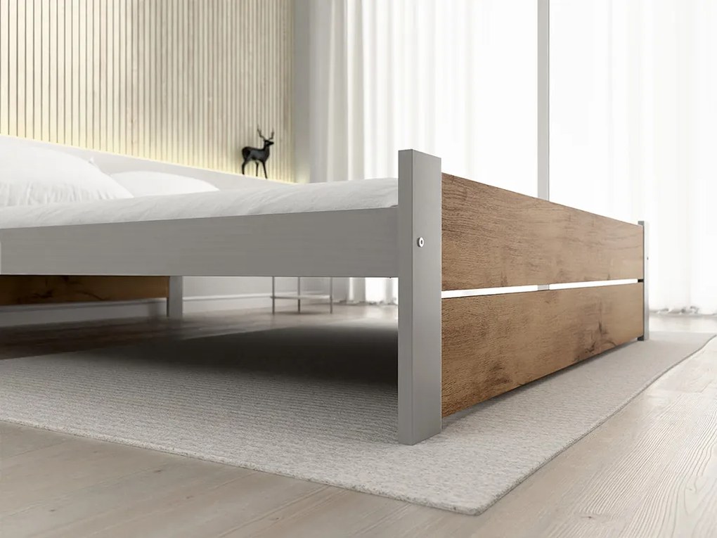 Ágy IKAROS DOUBLE 180 x 200 cm, artisan tölgy/szürke Matrac: Coco Maxi matrac 20 cm, Ágyrács: Lamellás ágyráccsal