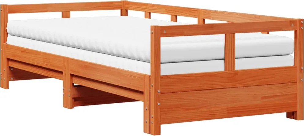 vidaXL viaszbarna tömör fenyő kihúzható kanapéágy matracokkal 80x200cm