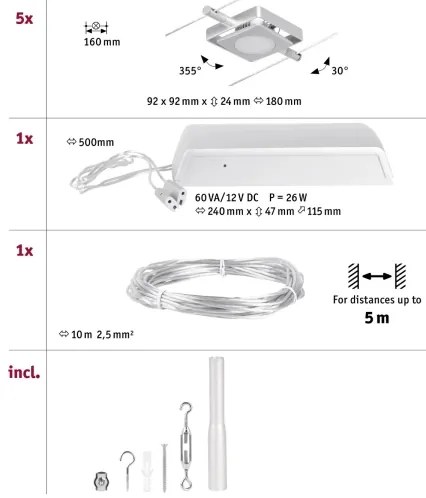 Paulmann 94420 - 5x LED 4,5W MAC spotlámpa 230V matt króm