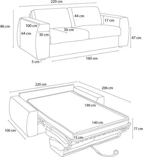 Zöld zsenília kinyitható kanapé mindennapos alvásra 220 cm Hugo – Bobochic Paris