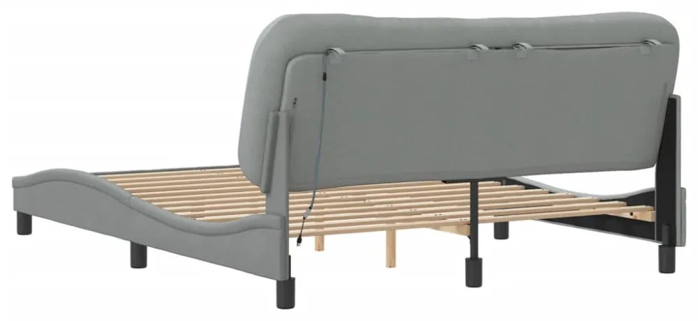 világosszürke szövet ágykeret LED-ekkel matrac nélkül Hvar 160 x 200 cm