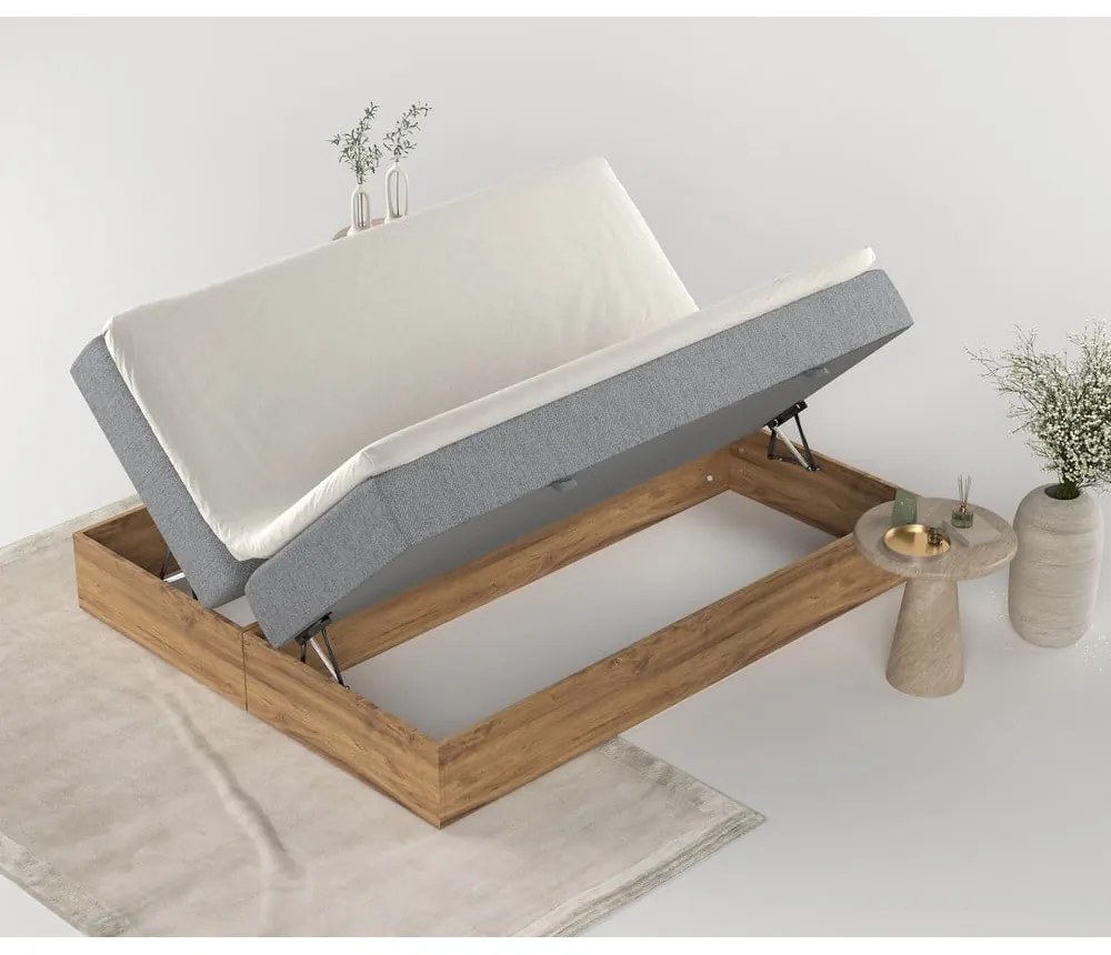 Szürke-natúr színű ágyneműtartós boxspring ágy 140x200 cm Faro – Maison de Rêve