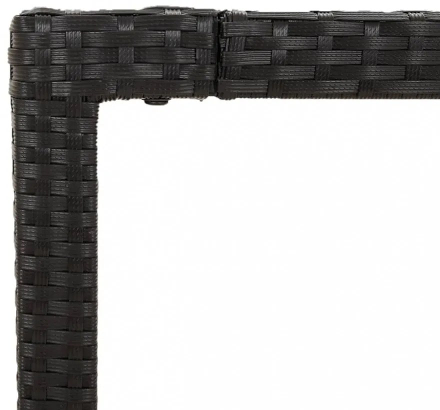 fekete polyrattan üveglapos kerti asztal 90 x 90 x 75 cm