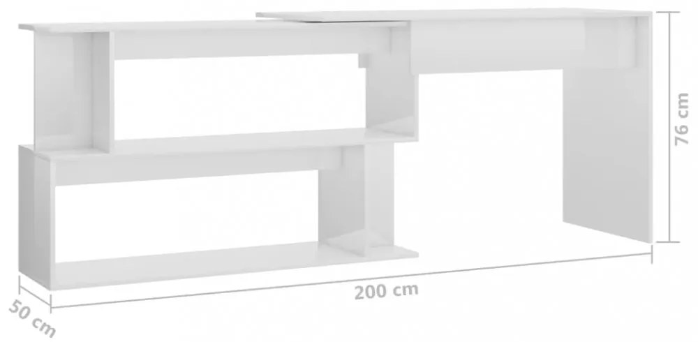 magasfényű fehér szerelt fa sarokasztal 200 x 50 x 76 cm