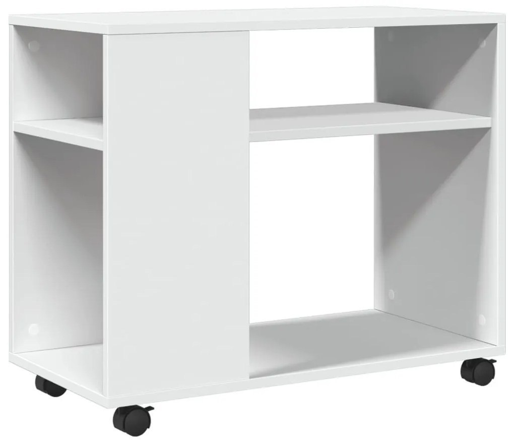 fehér szerelt fa kisasztal kerekekkel 70 x 35 x 60 cm