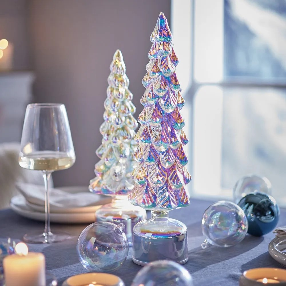 XMAS világító-forgó dekorfenyő LED fénnyel, ezüst 34 cm