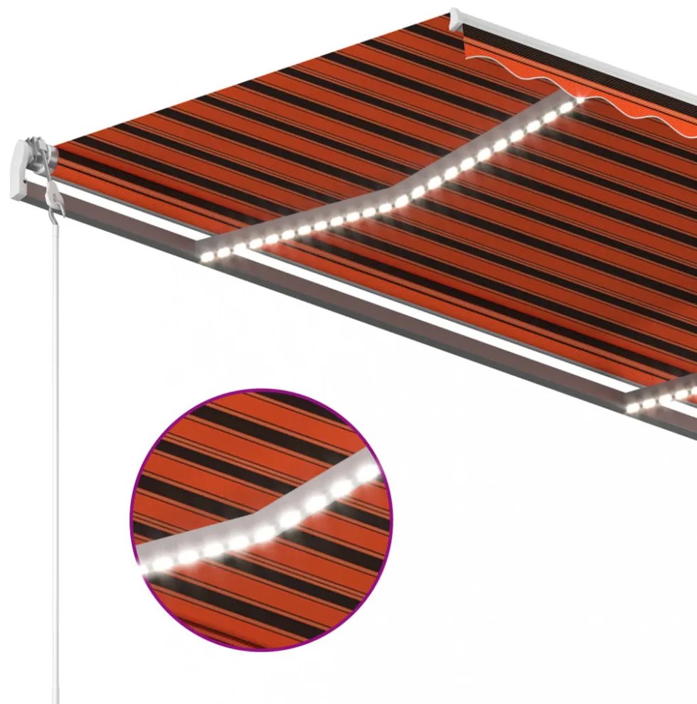 narancssárga-barna kézzel kihúzható LED-es napellenző 4,5x3,5 m