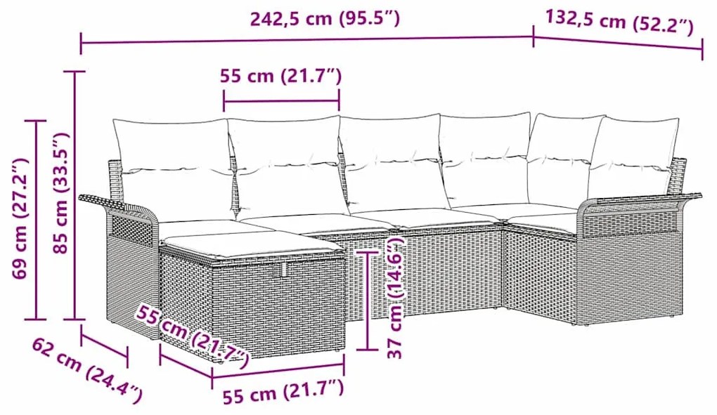 Kerti Kanapé Szett párnával tárolóval 6 pcs bézs és krémszínű