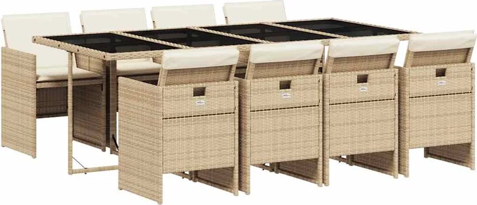 vidaXL 9 részes bézs polyrattan kerti étkezőgarnitúra párnákkal