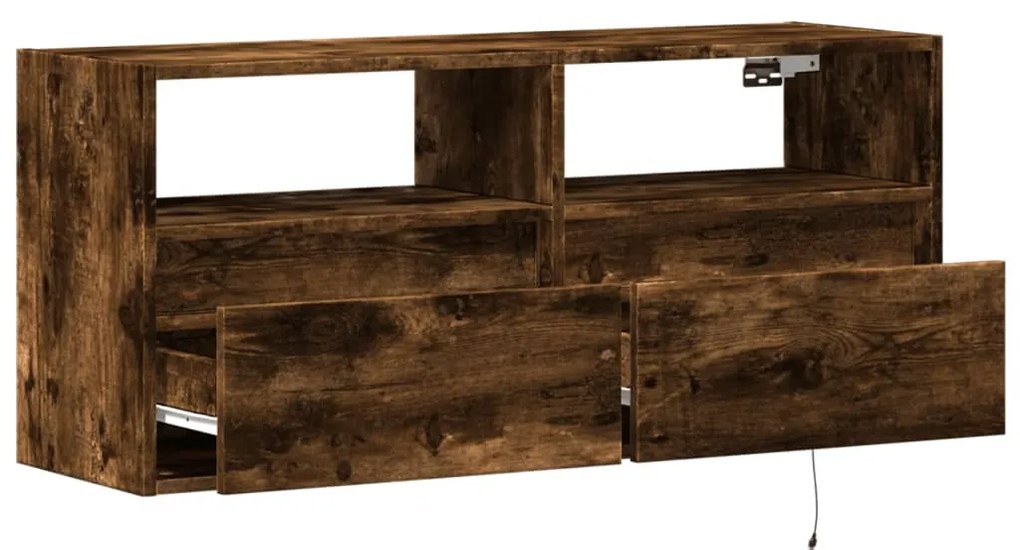 füstös tölgy színű fali TV-szekrény LED-ekkel 100x31x45 cm