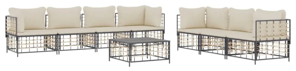 8 részes antracitszürke polyrattan kerti ülőgarnitúra párnákkal