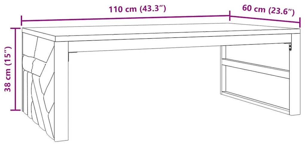 tömör tíkfa dohányzóasztal 110x60x38