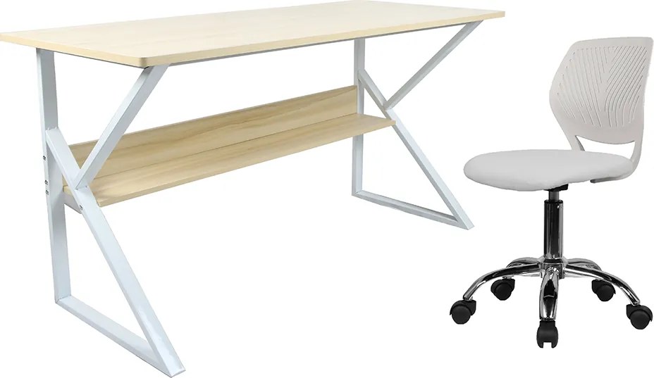 Polcos íróasztal, természetes tölgyfa/fehér, TARCAL 100