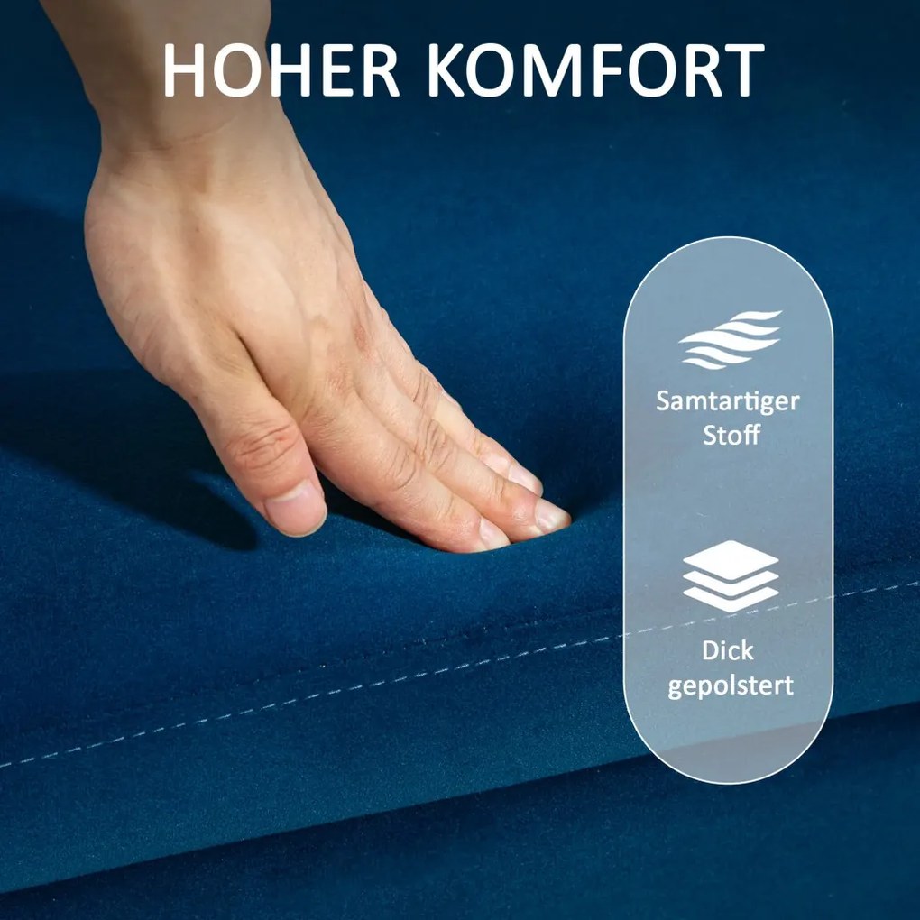 HOMCOM Pad, kárpitozott pad tárolóval, fém, kaucsukfa, habszivacs, 100 x 40 x 42 cm, sötétkék