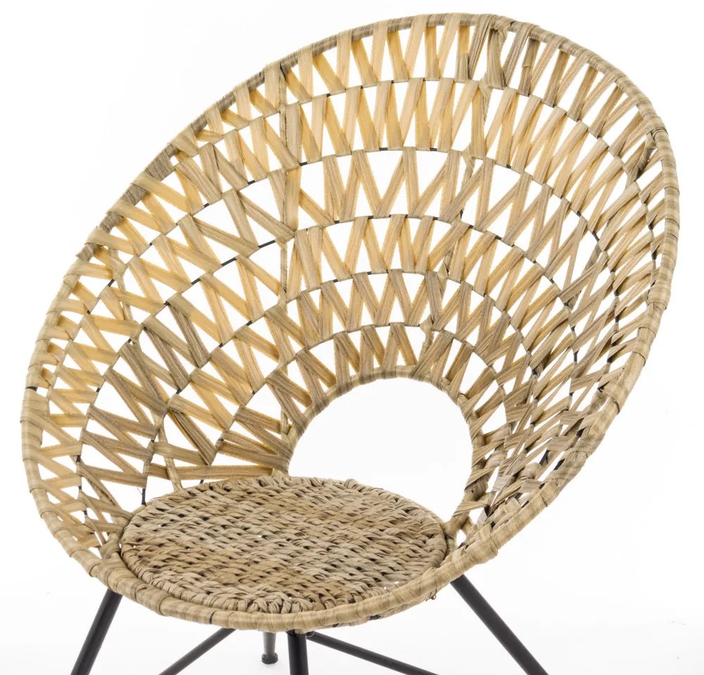 Provence kerek rattan jellegű fonott fém háttámlás pihenőfotel 89x74x65cm