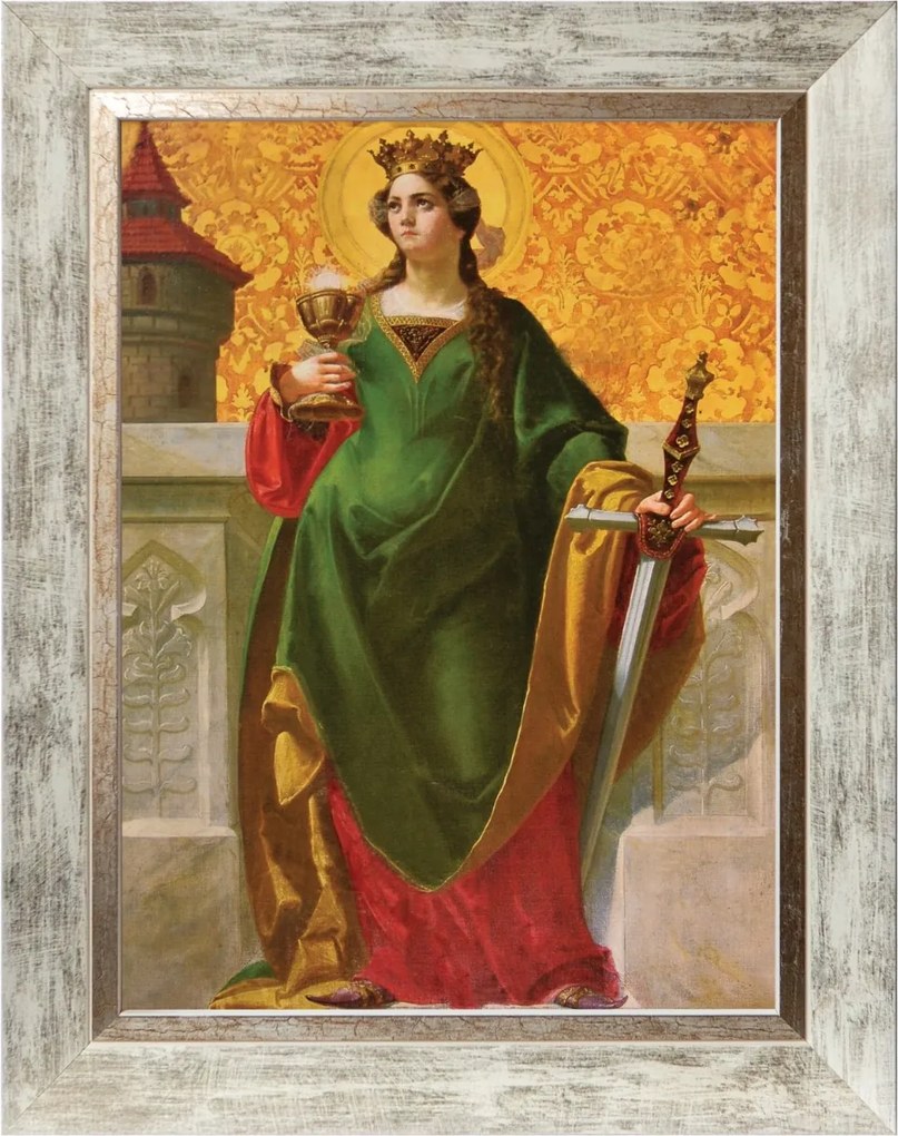 Szent Barbár Szakrális Kép Fehér Díszkeretben 30X40