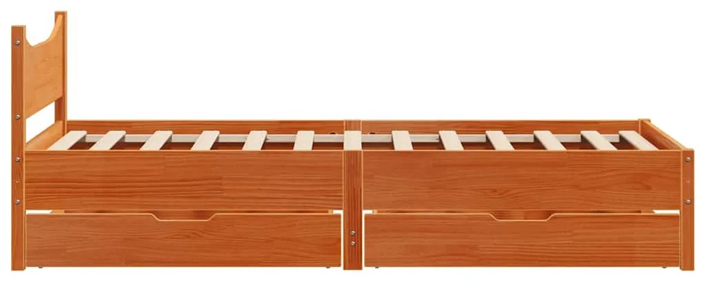 vidaXL viaszbarna tömör fenyőfa ágykeret fiókokkal 75 x 190 cm
