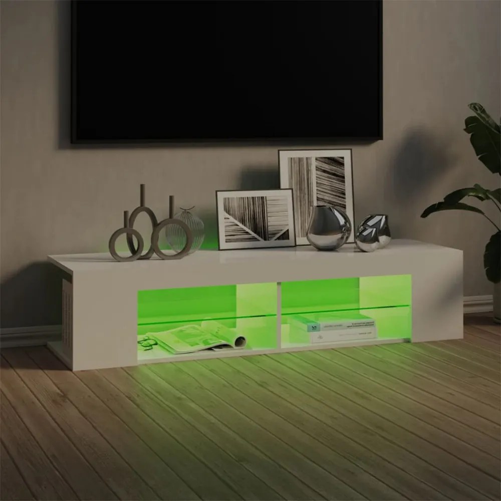 magasfényű fehér TV-szekrény LED-lámpákkal 135 x 39 x 30 cm