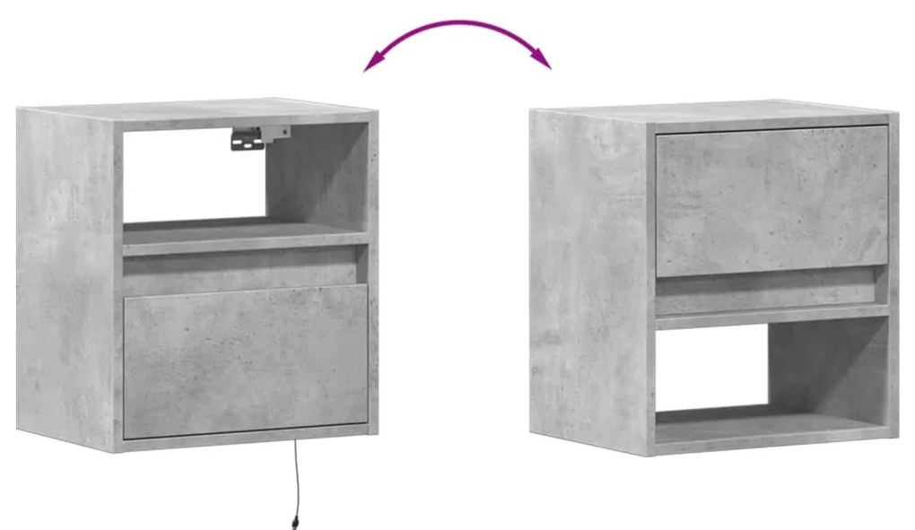 betonszürke falra szerelhető TV-szekrény LED-del 41x31x45 cm