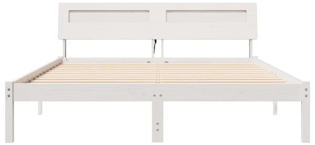 Ágykeret LED -es lámpákkal Fehér 150 x 200 cm Tömör fenyőfa