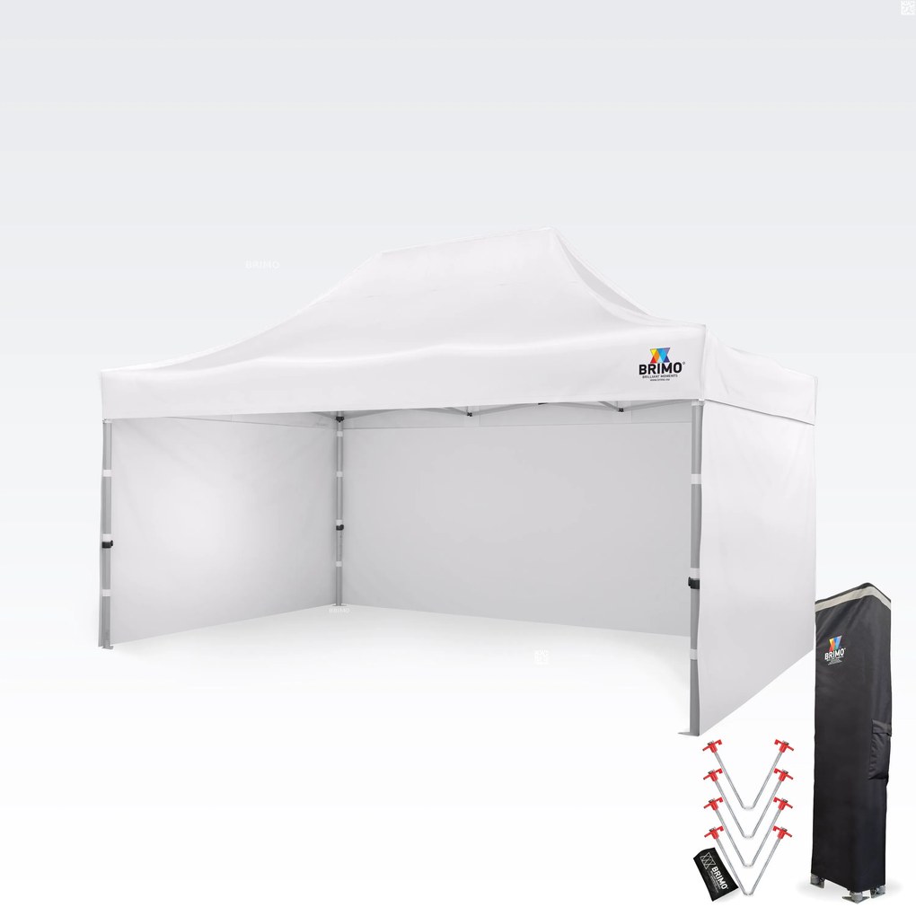 Professzionális promóciós ollós pavilon 3x4,5m | Masszív ALU profil 1,8mm - plusz 3 oldalfal - Fehér