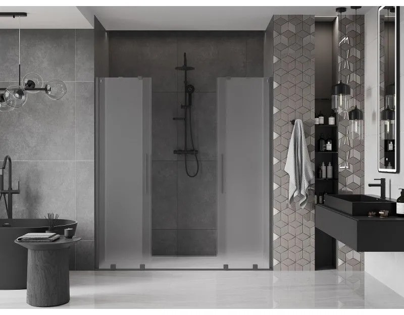 Mexen Velar Duo, tolózuhanyajtó nyitáshoz 170 cm, 8 mm-es matt üveg, polírozott grafit, 871-170-000-32-95