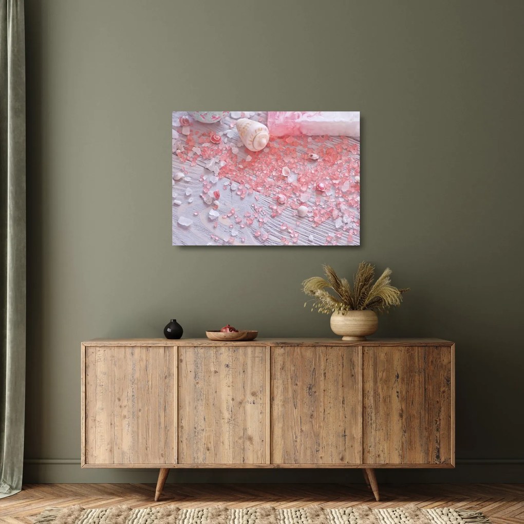 Kép - Tengerparti hangulat rózsaszín árnyalatokban (üvegen) (70x50 cm)