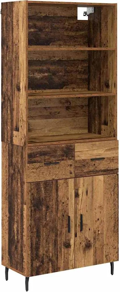 vidaXL Magasfiú fiókkal Öreg fa 69,5 x 34 x 180 cm Műanyag Fa és Üveg