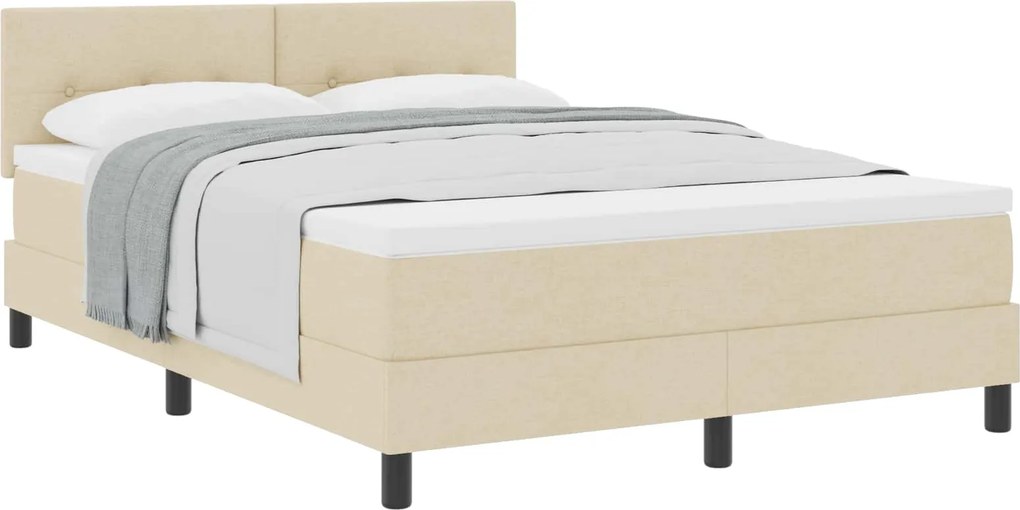 vidaXL Boxrugós ágy matracmal fejtámlával Krém 140 x 190 cm szövet