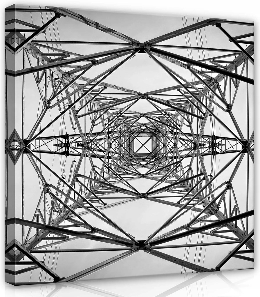 Vászonkép 40x40 Fém szerkezet oszlop kilátás alulról fekete-fehér geometria