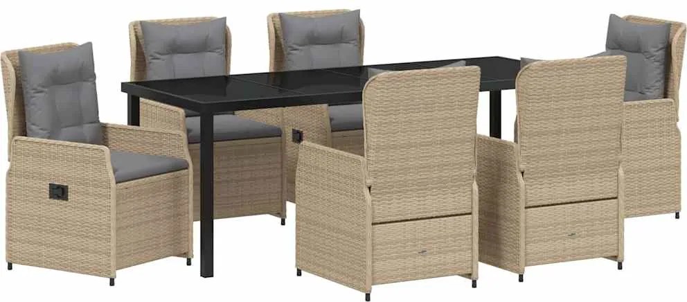 vidaXL Kert étkező szett 7 pcs Beige és Világosszürke polirattan