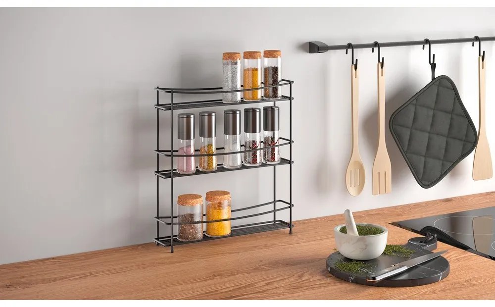 Kumino Lava fekete háromszintes fűszertartó polc - Metaltex